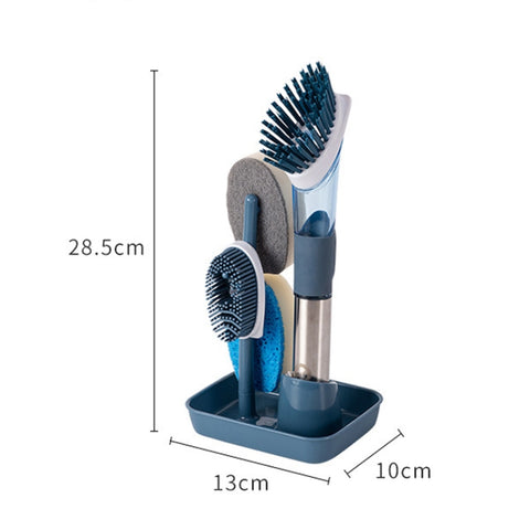 Kitchen Oil Dirty Pan Brush Can Add Detergent Sponge Brush Long Handle Cleaning Brush, Blue, Pink, Gray