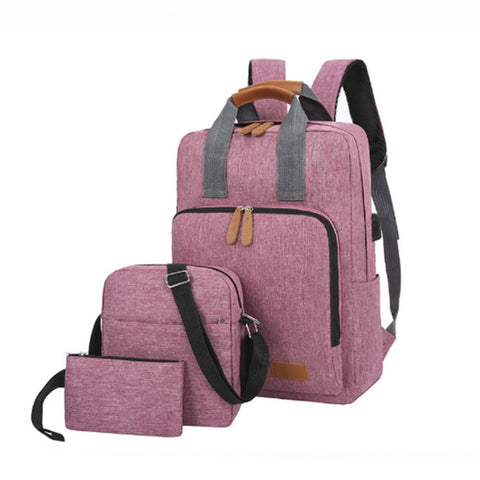 3 In 1 Travel Backpack Student School Bag USB Computer Backpack, light Grey, Blue, Black, Pink