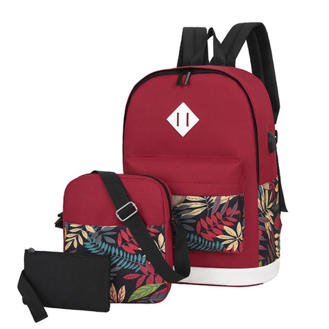 3 in 1 College Style Casual Backpack Student USB Charging Backpack