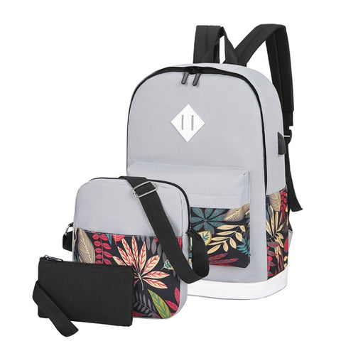 3 in 1 College Style Casual Backpack Student USB Charging Backpack