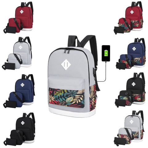 3 in 1 College Style Casual Backpack Student USB Charging Backpack
