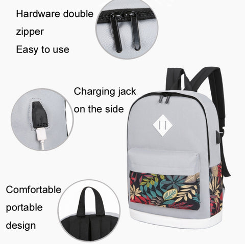 3 in 1 College Style Casual Backpack Student USB Charging Backpack
