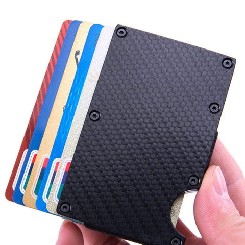 Carbon Fiber Wallet Metal RFID Bank Card Holder, Golden, Black, Blue, Red, Gray