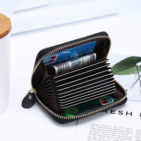 Business Multi-Position Zipper Organ Card Holder, Red, Green, Purple, Black, Sapphire, Deep Blue, Rough, Rose Red