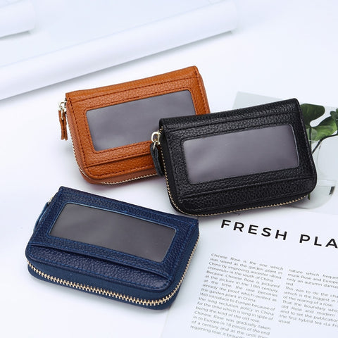 Business Multi-Position Zipper Organ Card Holder, Red, Green, Purple, Black, Sapphire, Deep Blue, Rough, Rose Red