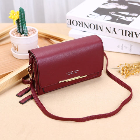 Ladies Wallet Large Capacity Multi-Function Shoulder Bag, Red, Wine Red, Blue, Black, Pink, Brown, Gray