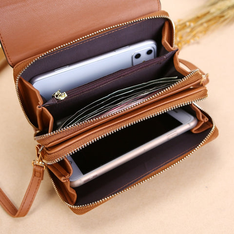 Ladies Wallet Large Capacity Multi-Function Shoulder Bag, Red, Wine Red, Blue, Black, Pink, Brown, Gray