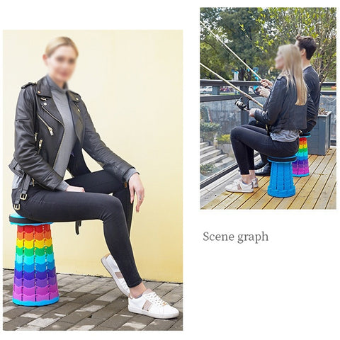 Outdoor Folding Telescopic Stool Portable Fishing Chair, 45cm(Rainbow), 45cm(Red)