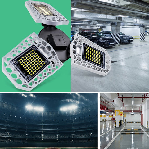 LED Industrial Mining Light Waterproof Light Sensor Folding Tri-Leaf Garage Lamp, 60W, 80W, 100W