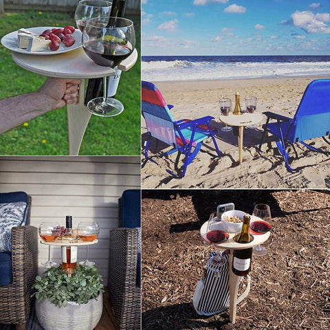 Outdoor Portable Folding Wine Table Outdoor Beach Table, Black, Double Layer Wood Color, Double Layer Black