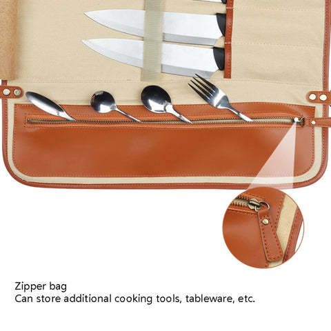 WESSLECO Chef Knife Storage Bag Portable Roll Knife Storage Bag, Portable Roll Black, WESSLECO Brown