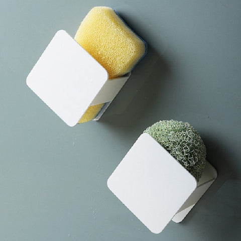 Kitchen Sink Sponge Rack Wall-mounted Scouring Pad Drain Rack, Sink Sponge Rack(White)