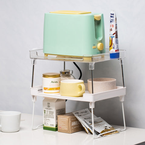 Kitchen Desktop Wardrobe Foldable Cabinet Storage Rack, White, Transparent