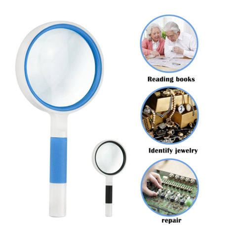Hand-Held Reading Magnifier Glass Lens Anti-Skid Handle Old Man Reading Repair Identification Magnifying Glass, 37mm 16 Times (Black White), 37mm 16 Times (Blue White), 50mm 7 Times (Black White), 50mm 7 Times (Blue White), 65mm 6 Times (Black White)  ...
