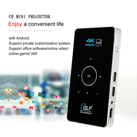 C6 2GB+32GB Android Smart DLP HD Projector Mini Wireless Projector, US Plug (Black), EU Plug (Black), UK Plug (Black), AU Plug (Black), US Plug (White), EU Plug (White), UK Plug (White), AU Plug (White)