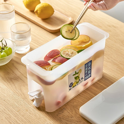 Household Cold Water Bottle With Faucet Refrigerator Fruit Teapot Summer Water Bucket, 3.5L Cold Water Bottle