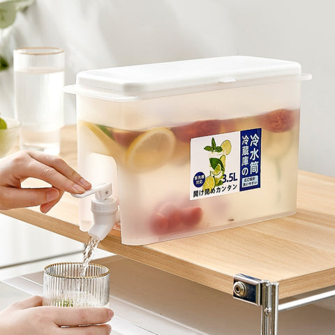 Household Cold Water Bottle With Faucet Refrigerator Fruit Teapot Summer Water Bucket, 3.5L Cold Water Bottle