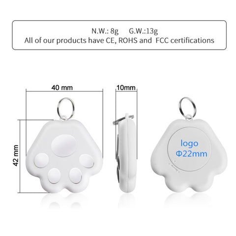 2 PCS HYC-09 Dog Paw Bluetooth Anti-Lost Device Pet Tracking Locator Keychain Smart Search Two-Way Alarm, Dog Paw Dark Gray, Dog Paw Black, Dog Paw White, Dog Paw Light Blue, Dog Paw Green, Dog Paw Pink, Dog Paw Red, Dog Paw Dark Blue