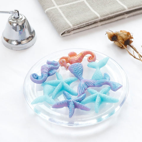 Ocean Series Big And Small Fishtail Starfish Seahorse DIY Baking Liquid Silicone Mold, Gray, Pink