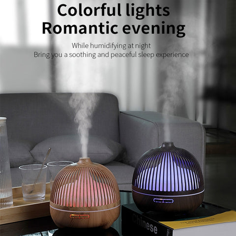 Bird Cage Wood Graphic Aromatherapy Machine Ultrasonic Smart Home Colorful Night Light Hollow Humidifier, US Plug, EU Plug, AU Plug, UK Plug