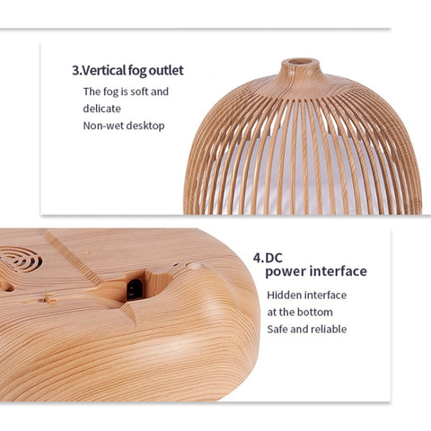 Bird Cage Wood Graphic Aromatherapy Machine Ultrasonic Smart Home Colorful Night Light Hollow Humidifier, US Plug, EU Plug, AU Plug, UK Plug