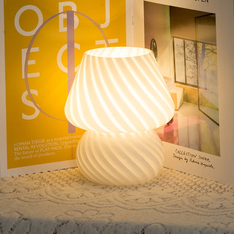 PJ-104 5W Mushroom Glass Bedroom Bedside Table Decoration Table Lamp, CN Plug, Specification：, Monochrome Warm Light, Three-color Dimming, Tmall Elf Light Bulb, Remote Control + Tmall Elf Bulb