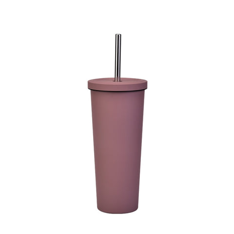 700ml Large Capacity Double Stainless Steel Straw Cup Vacuum Outdoor 304 Insulation Cup Car Water Cup, Khaki, Cinnabar Orange, Lilac Purple, Pink, Glazed Green, Moss Green, Dark Gray, Indigo, Ink Black, Gray Green, Light Pink, Green White, Lake Blue