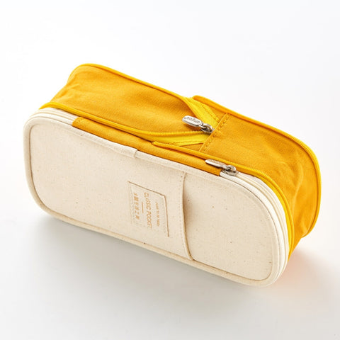 Angoo Cotton And Linen Large Capacity Pencil Stationery Bag, 602 Turmeric / Beige, 589 Shallow Khaki / Beige, 480 Ink Printing, 572 Navy / Beige, 890 Pink, 876 Dark Pink, 883 Gray