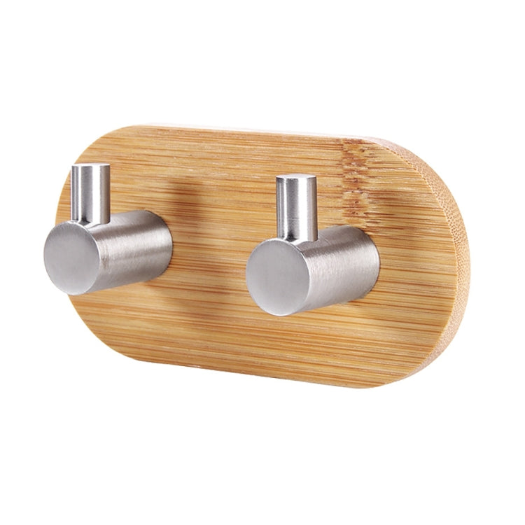 2 PCS Stainless Steel Bamboo Double Row Hook Kitchen Bathroom Door Adhesive Solid Wood Hook, Adhesive Wood Hook