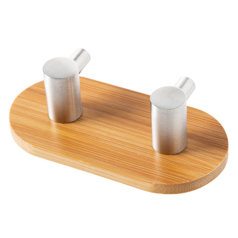2 PCS Stainless Steel Bamboo Double Row Hook Kitchen Bathroom Door Adhesive Solid Wood Hook, Adhesive Wood Hook
