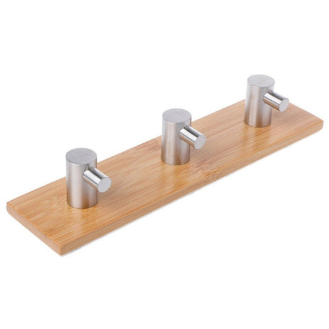 Stainless Steel Bamboo Wood Three Row Hook Kitchen Bathroom Door Adhesive Hook, Door Sticky Three Hook