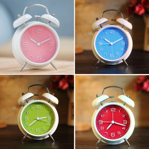 4 Inch Bedroom Bedside Stereo Digital Silent Alarm Clock With Light, White Shell Pink Surface, White Shell Blue Surface, White Shell Green Surface, White Shell Red Surface, White Shell White Surface, 4 inch convex powder shell, Blue Shell  Blue Surface...