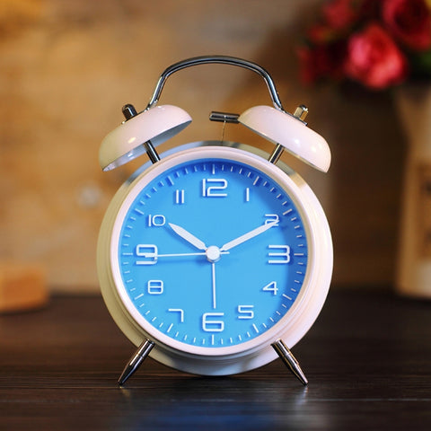 4 Inch Bedroom Bedside Stereo Digital Silent Alarm Clock With Light, White Shell Pink Surface, White Shell Blue Surface, White Shell Green Surface, White Shell Red Surface, White Shell White Surface, 4 inch convex powder shell, Blue Shell  Blue Surface...