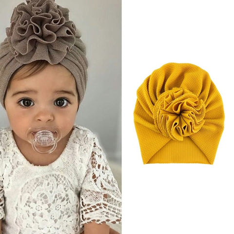 Baby Sun Flower Hedging Cap Solid Color Turban Hat, One Size