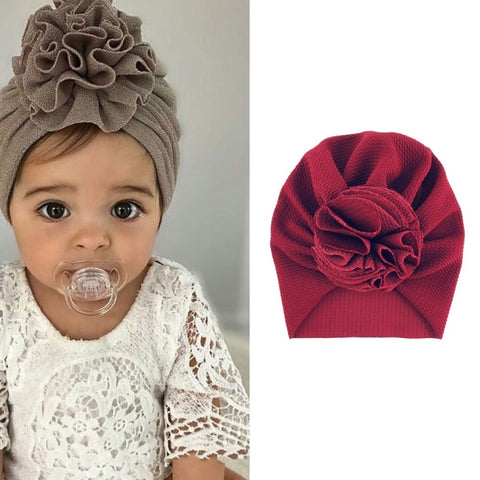 Baby Sun Flower Hedging Cap Solid Color Turban Hat, One Size