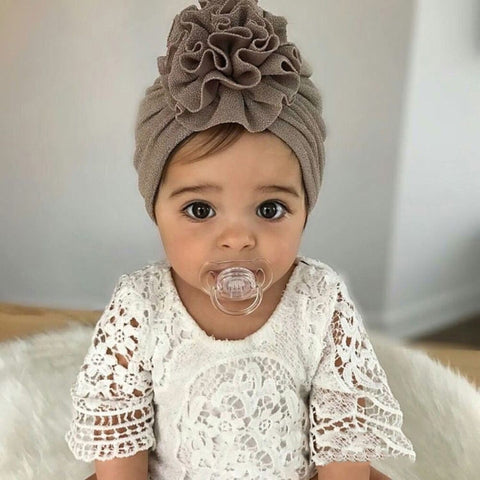 Baby Sun Flower Hedging Cap Solid Color Turban Hat, One Size