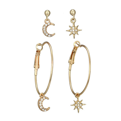 Ladies Crystal Earrings Stars The Moon Ear Ring Suit
