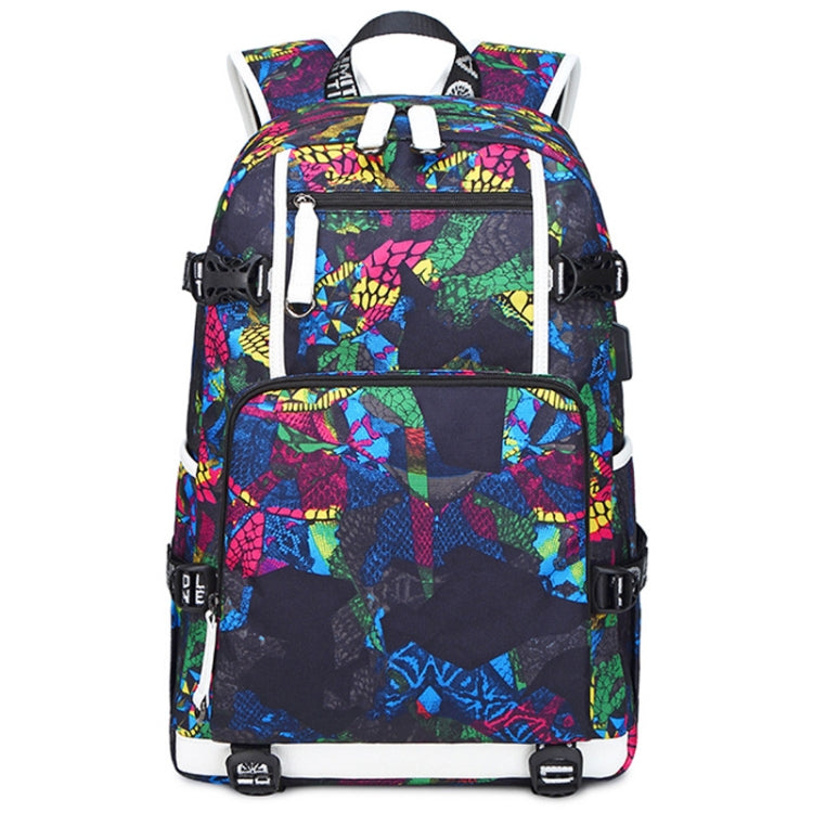 6101-5 Printed Backpack Large Capacity Computer Backpack Waterproof Student School Bag, Print Color, Geometric Red, Geometric Blue, Geometric Black, Black Skin