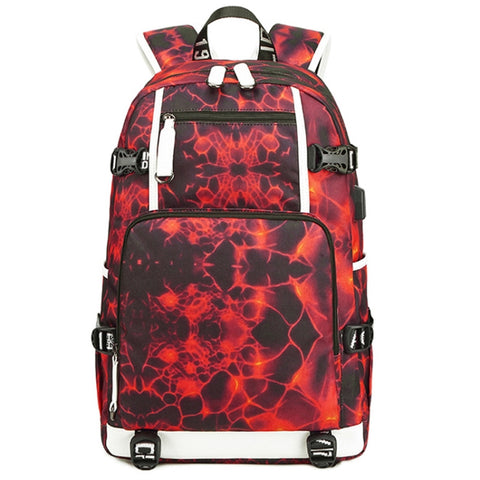 6101-5 Printed Backpack Large Capacity Computer Backpack Waterproof Student School Bag, Print Color, Geometric Red, Geometric Blue, Geometric Black, Black Skin