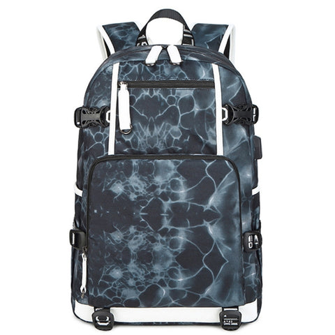 6101-5 Printed Backpack Large Capacity Computer Backpack Waterproof Student School Bag, Print Color, Geometric Red, Geometric Blue, Geometric Black, Black Skin