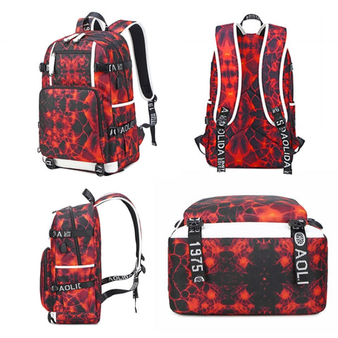 6101-5 Printed Backpack Large Capacity Computer Backpack Waterproof Student School Bag, Print Color, Geometric Red, Geometric Blue, Geometric Black, Black Skin