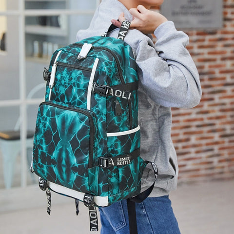 6101-5 Printed Backpack Large Capacity Computer Backpack Waterproof Student School Bag, Print Color, Geometric Red, Geometric Blue, Geometric Black, Black Skin