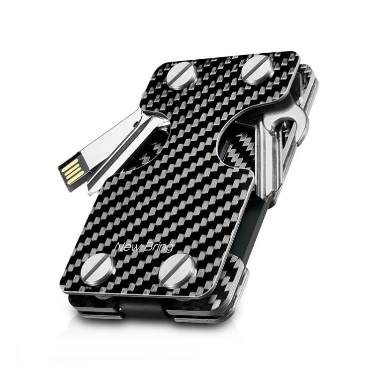 New-Bring Metal Card Holder Multifunctional  EDC Wallet Can Store Keys & U Disk, Black, Carbon Fiber