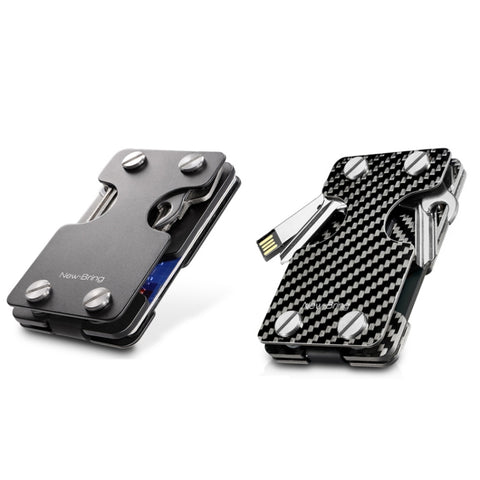 New-Bring Metal Card Holder Multifunctional  EDC Wallet Can Store Keys & U Disk, Black, Carbon Fiber