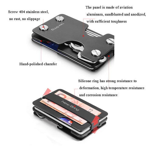 New-Bring Metal Card Holder Multifunctional  EDC Wallet Can Store Keys & U Disk, Black, Carbon Fiber