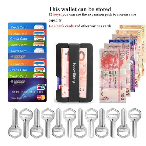New-Bring Metal Card Holder Multifunctional  EDC Wallet Can Store Keys & U Disk, Black, Carbon Fiber