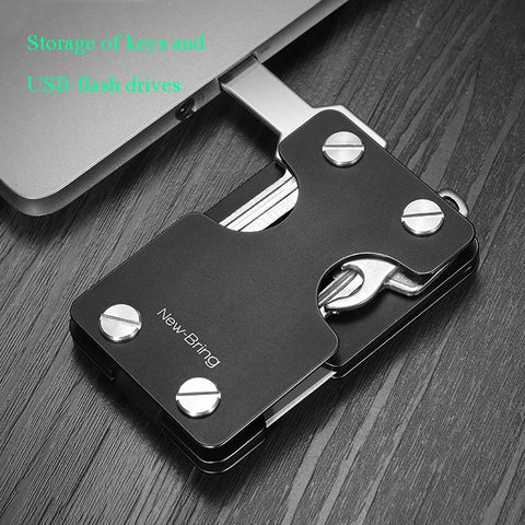 New-Bring Metal Card Holder Multifunctional  EDC Wallet Can Store Keys & U Disk, Black, Carbon Fiber