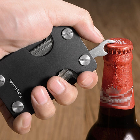 New-Bring Metal Card Holder Multifunctional  EDC Wallet Can Store Keys & U Disk, Black, Carbon Fiber