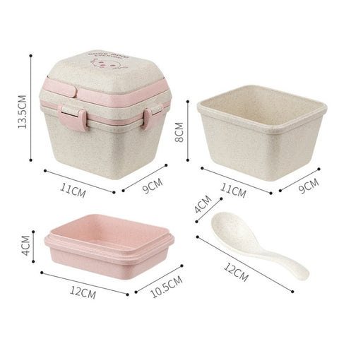 Wheat Straw Portable Three-Layer Lunch Box Can Be Microwaved, Blue, Pink