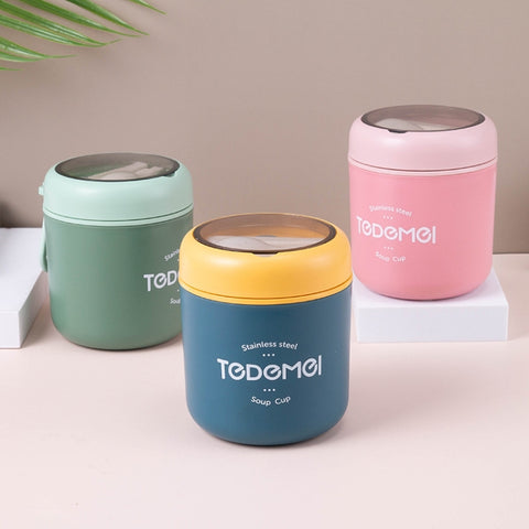 Portable Thermal Insulation Sealed Soup Cup With Lid Breakfast Lunch Box For Office Workers, Pink, Blue, Green